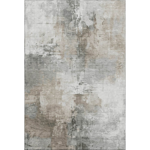 8' X 10' Ivory Gray And Beige Abstract Washable Area Rug With UV Protection
