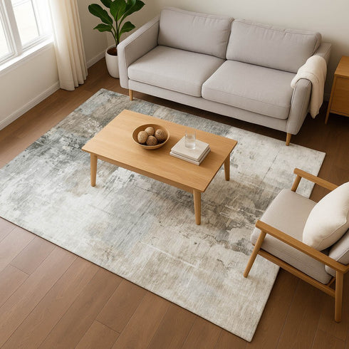 8' X 10' Ivory Gray And Beige Abstract Washable Area Rug With UV Protection