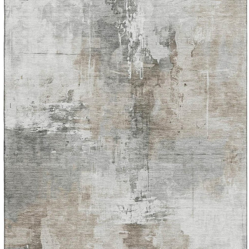 8' X 10' Ivory Gray And Beige Abstract Washable Area Rug With UV Protection