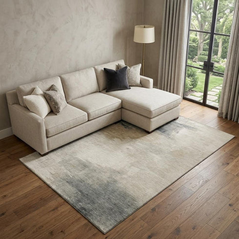 8' X 10' Beige Ivory And Gray Abstract Washable Area Rug With UV Protection