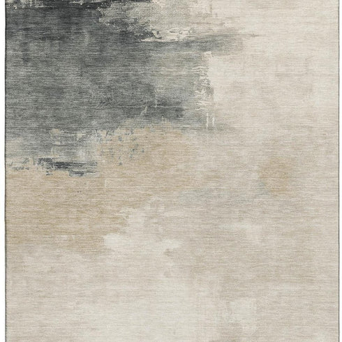 8' X 10' Beige Ivory And Gray Abstract Washable Area Rug With UV Protection