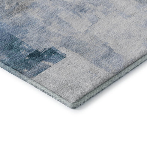 5' X 8' Denim Blue Gray And Silver Abstract Washable Area Rug With UV Protection