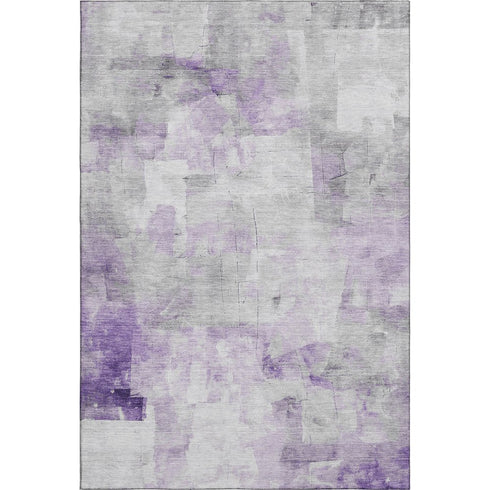 5' X 8' Lavender Silver And Gray Abstract Washable Area Rug With UV Protection