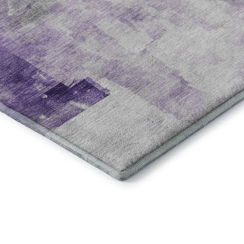 8' X 10' Lavender Silver And Gray Abstract Washable Area Rug With UV Protection