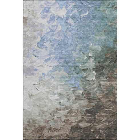 9' X 12' Denim Blue Ivory And Taupe Abstract Washable Area Rug With UV Protection