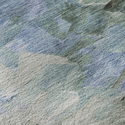 9' X 12' Denim Blue Ivory And Taupe Abstract Washable Area Rug With UV Protection