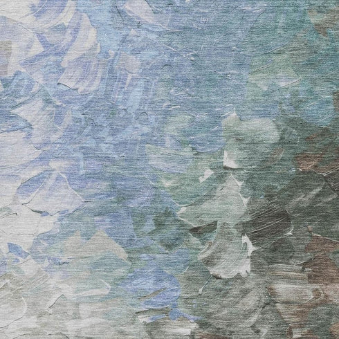 9' X 12' Denim Blue Ivory And Taupe Abstract Washable Area Rug With UV Protection
