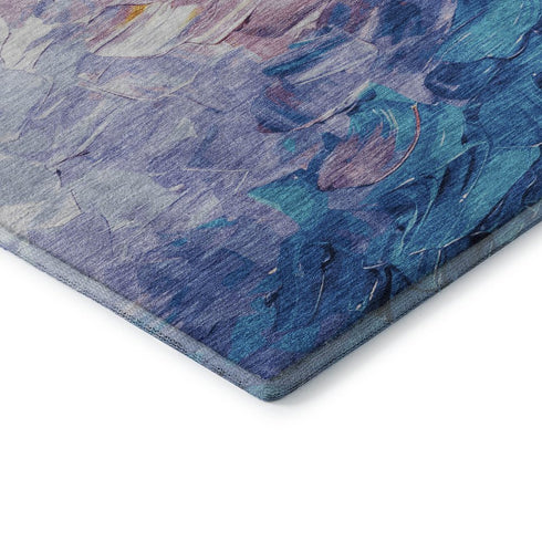 5' X 8' Gold Yellow And Teal Abstract Washable Area Rug With UV Protection