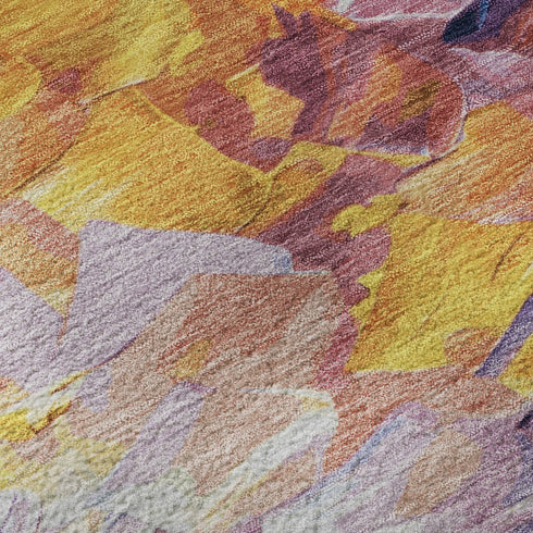 5' X 8' Gold Yellow And Teal Abstract Washable Area Rug With UV Protection
