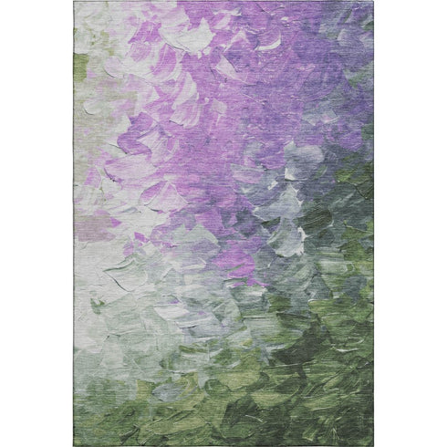 8' X 10' Purple Green And Ivory Abstract Washable Area Rug With UV Protection