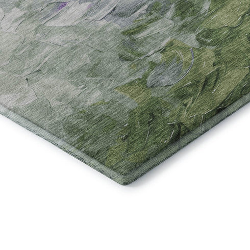 8' X 10' Purple Green And Ivory Abstract Washable Area Rug With UV Protection