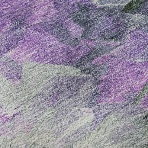 8' X 10' Purple Green And Ivory Abstract Washable Area Rug With UV Protection