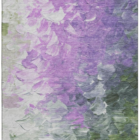 8' X 10' Purple Green And Ivory Abstract Washable Area Rug With UV Protection