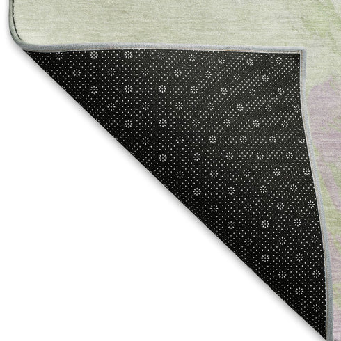 9' X 12' Artichoke Green Ivory And Lavender Abstract Washable Area Rug With UV Protection