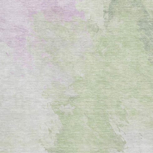 9' X 12' Artichoke Green Ivory And Lavender Abstract Washable Area Rug With UV Protection