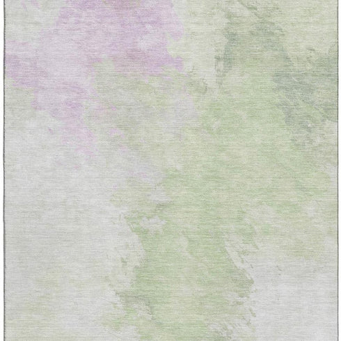 9' X 12' Artichoke Green Ivory And Lavender Abstract Washable Area Rug With UV Protection