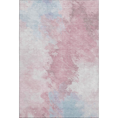 5' X 8' Blush Blue And Ivory Abstract Washable Area Rug With UV Protection