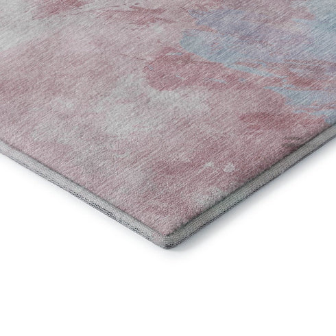 5' X 8' Blush Blue And Ivory Abstract Washable Area Rug With UV Protection