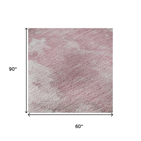 5' X 8' Blush Blue And Ivory Abstract Washable Area Rug With UV Protection