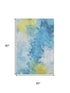 5' X 8' Blue Yellow And Ivory Abstract Washable Area Rug With UV Protection