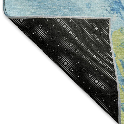 5' X 8' Blue Yellow And Ivory Abstract Washable Area Rug With UV Protection