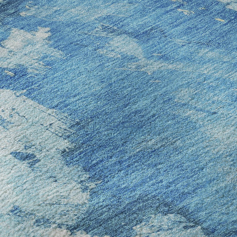 5' X 8' Blue Yellow And Ivory Abstract Washable Area Rug With UV Protection
