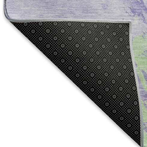 5' X 8' Lavender Ivory And Mint Green Abstract Washable Area Rug With UV Protection