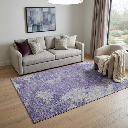 5' X 8' Lavender Ivory And Mint Green Abstract Washable Area Rug With UV Protection
