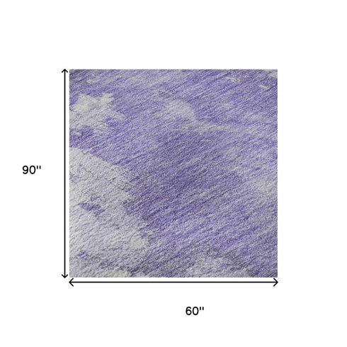5' X 8' Lavender Ivory And Mint Green Abstract Washable Area Rug With UV Protection