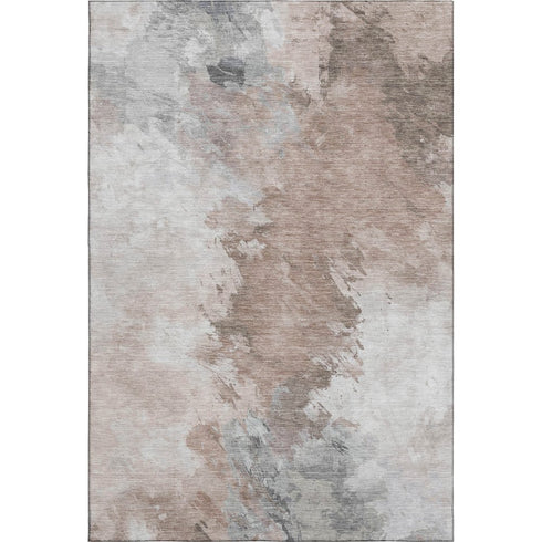 5' X 8' Coffee Ivory And Gray Abstract Washable Area Rug With UV Protection