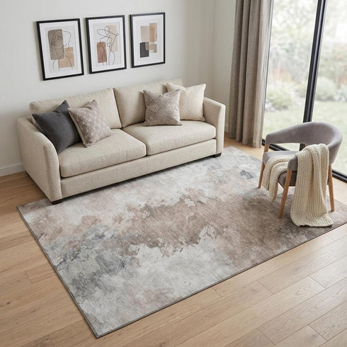 5' X 8' Coffee Ivory And Gray Abstract Washable Area Rug With UV Protection
