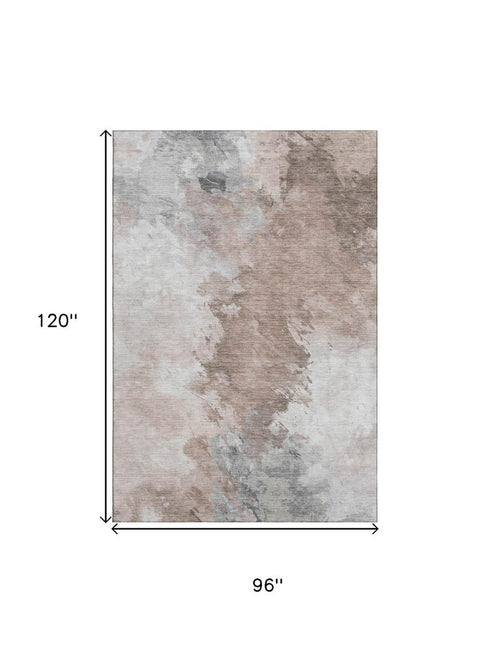 8' X 10' Coffee Ivory And Gray Abstract Washable Area Rug With UV Protection
