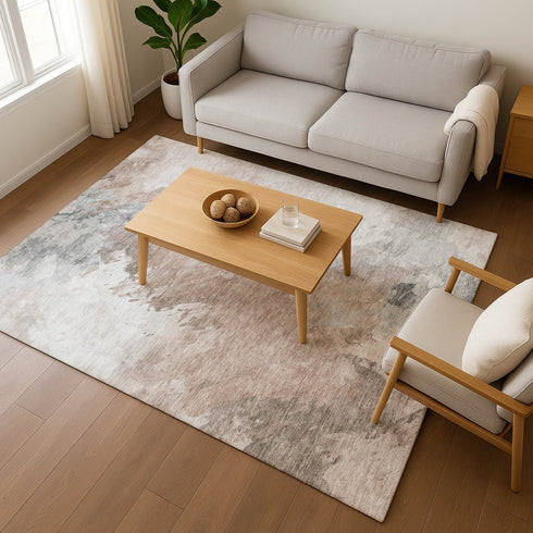 8' X 10' Coffee Ivory And Gray Abstract Washable Area Rug With UV Protection