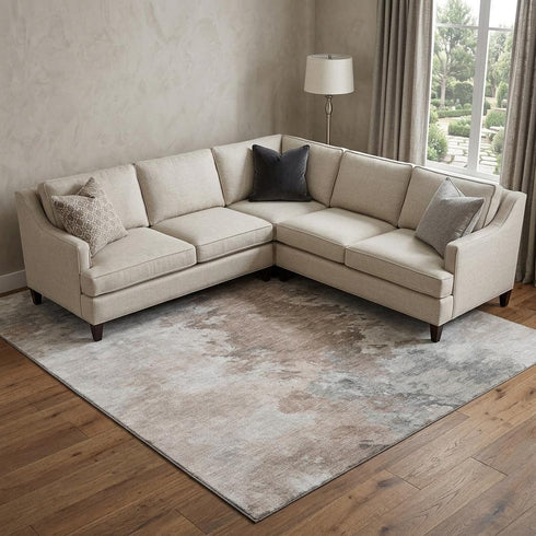 8' X 10' Coffee Ivory And Gray Abstract Washable Area Rug With UV Protection