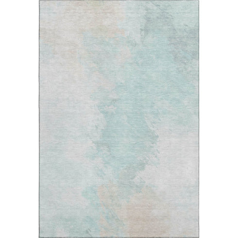 8' X 10' Pale Aqua Gray And Ivory Abstract Washable Area Rug With UV Protection