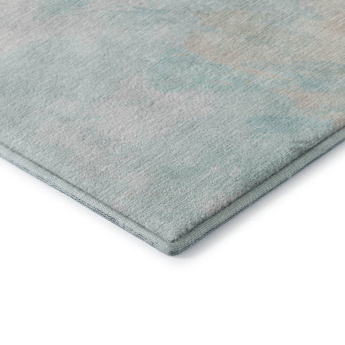 8' X 10' Pale Aqua Gray And Ivory Abstract Washable Area Rug With UV Protection