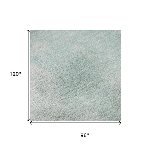 8' X 10' Pale Aqua Gray And Ivory Abstract Washable Area Rug With UV Protection