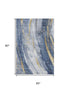 5' X 8' Blue Gold And Ivory Abstract Washable Area Rug With UV Protection