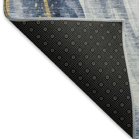 5' X 8' Blue Gold And Ivory Abstract Washable Area Rug With UV Protection
