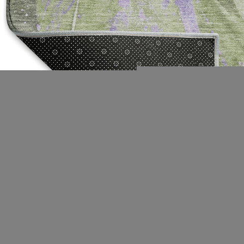 5' X 8' Olive Green Lavender And Ivory Abstract Washable Area Rug With UV Protection