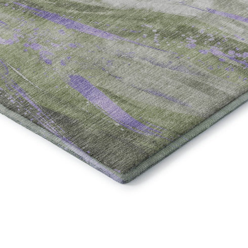 5' X 8' Olive Green Lavender And Ivory Abstract Washable Area Rug With UV Protection
