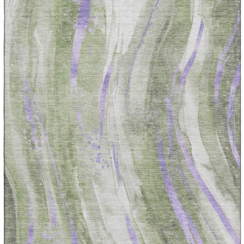 5' X 8' Olive Green Lavender And Ivory Abstract Washable Area Rug With UV Protection