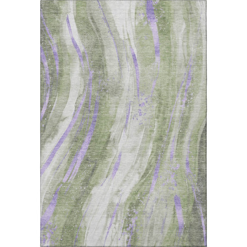 5' X 8' Olive Green Lavender And Ivory Abstract Washable Area Rug With UV Protection