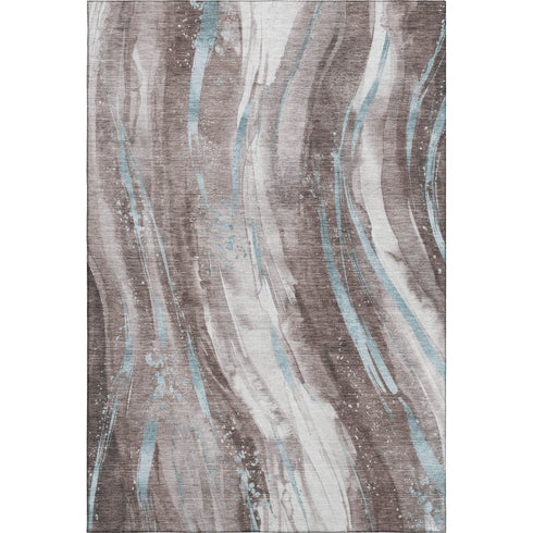 8' X 10' Taupe Blue And Ivory Abstract Washable Area Rug With UV Protection