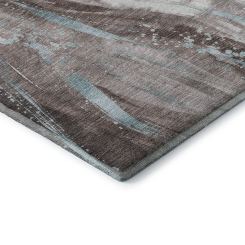 8' X 10' Taupe Blue And Ivory Abstract Washable Area Rug With UV Protection