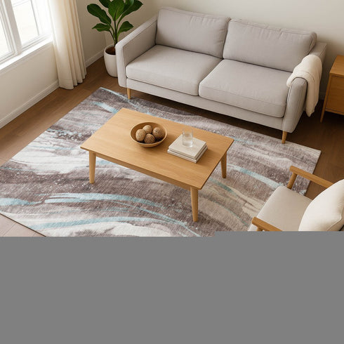 8' X 10' Taupe Blue And Ivory Abstract Washable Area Rug With UV Protection