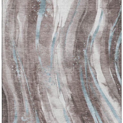 8' X 10' Taupe Blue And Ivory Abstract Washable Area Rug With UV Protection