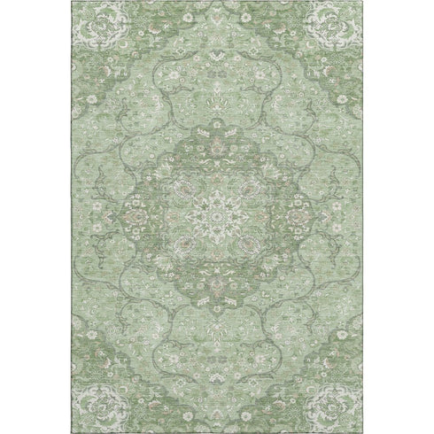 8' X 10' Artichoke Green And Ivory Medallion Washable Area Rug With UV Protection