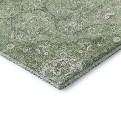 8' X 10' Artichoke Green And Ivory Medallion Washable Area Rug With UV Protection