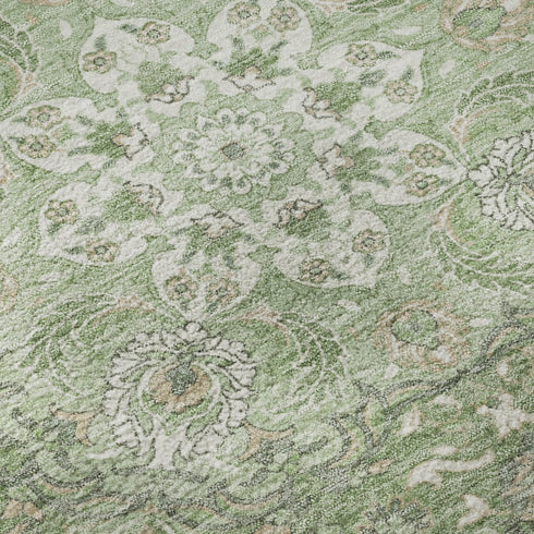 8' X 10' Artichoke Green And Ivory Medallion Washable Area Rug With UV Protection